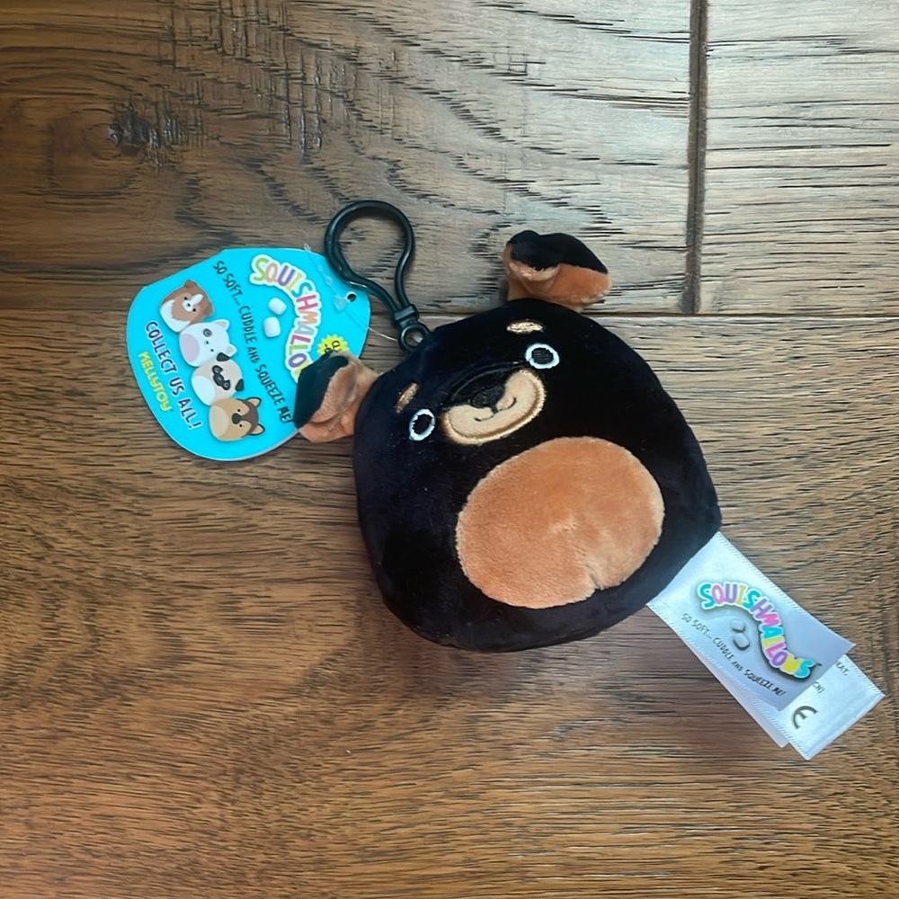 NWT Mateo Squishmallow Clip Rottweiler Keychain